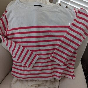 White and Pink Striped Long Sleeve Top
